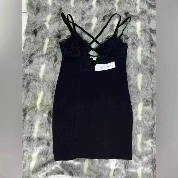 NWT Topshop Black Lace Bodycon Dress sz 8 - Picture 2 of 8